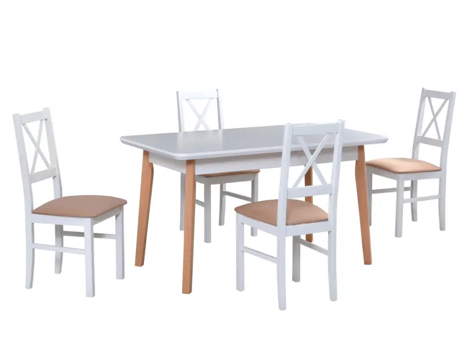 OSLO 7 stół 80x140-180 cm i 4 krzesła NILO 10 biały + buk naturalny